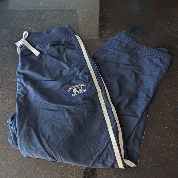 A&F Vintage 90s Men Size L Navy Blue Wind Track Pants Abercrombie & Fitch - Picture 1 of 17